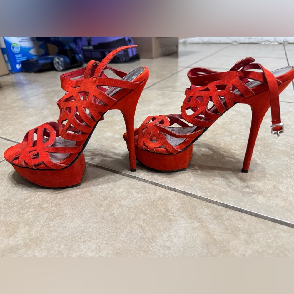 Bebe Geometric Red Stiletto Heels